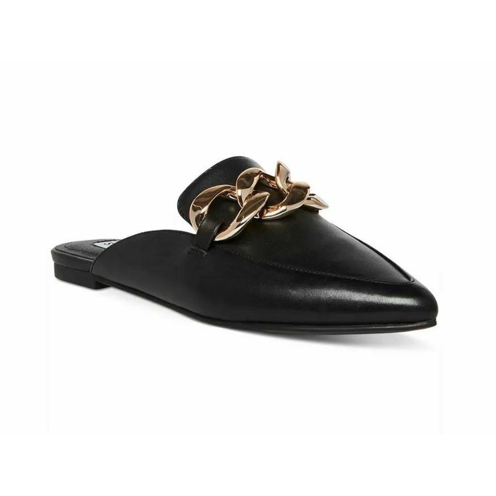 Steve Madden Finely Pointed Toe Chain Link Leather Mules NIB